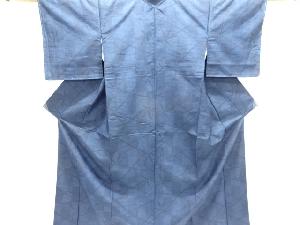 未使用品　竹格子に市松模様織り出し手織り紬着物